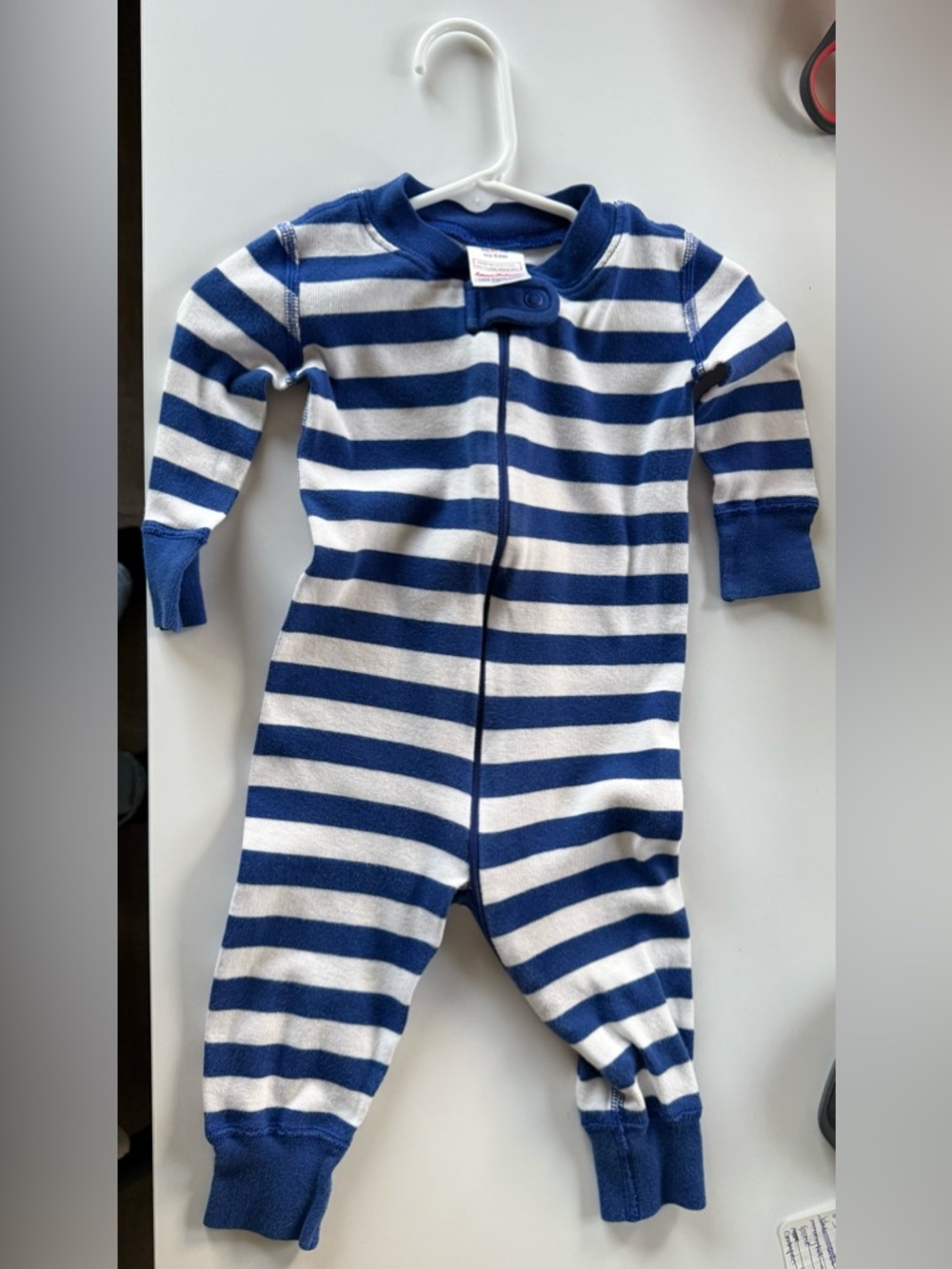 Hanna Andersson Navy and White Striped Footed One-Piece